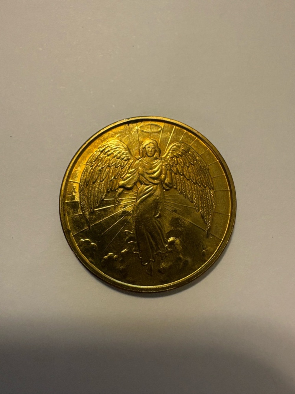 Vintage Guardian Angel-Double-Sided Gold Tone Good Luck Collectors Coin